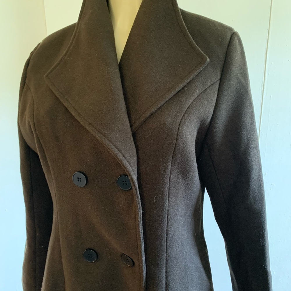 Chocolate Brown Women's Double-Breasted Wool Coat - Picture 5 of 5